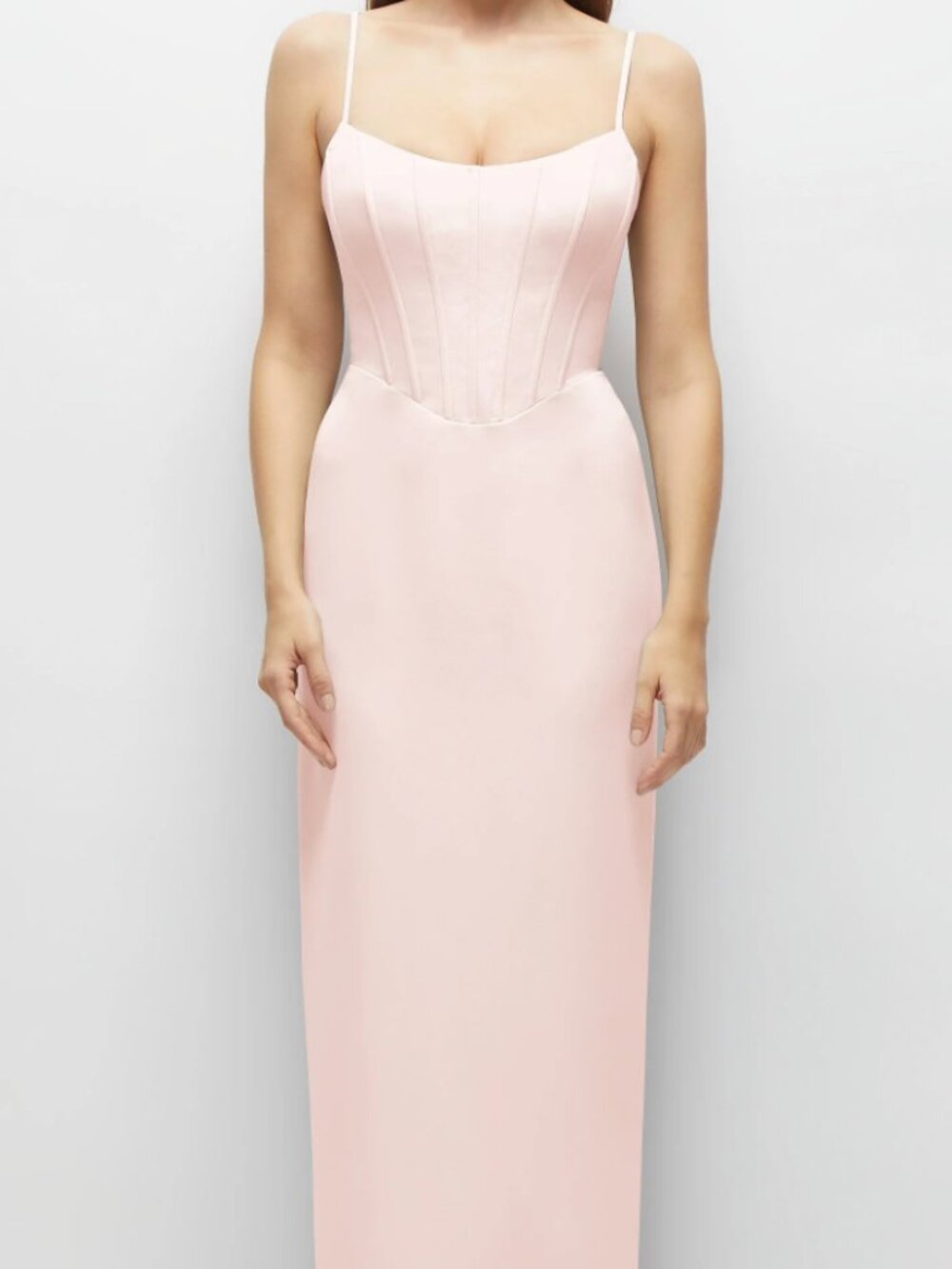 Dessy Blush Pink Corset-Style Crepe Column Maxi Dress - Size 0